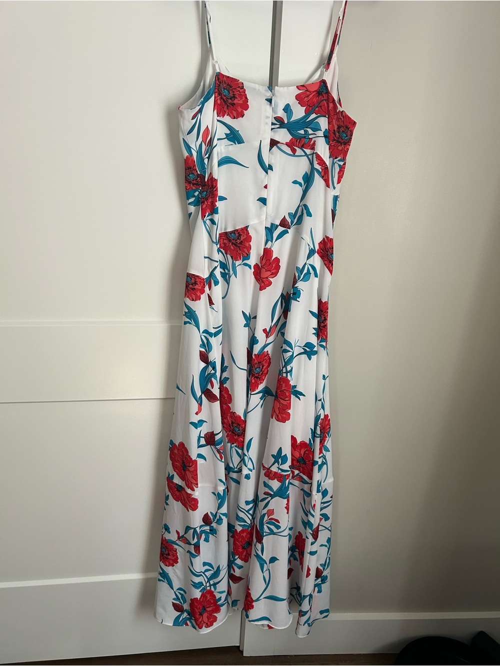 Bar III White Midi Dress with Red & Teal Floral Print - Picture 2 of 5